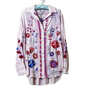 Johnny Was Piper Relaxed Oversized Embroidered Shirt Size XS